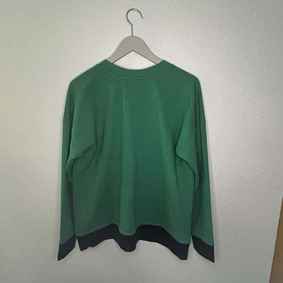 J. Jill FIT Women's VNeck Knit Long Sleeve Top Green Navy Size S preppy minimal - Picture 3 of 10
